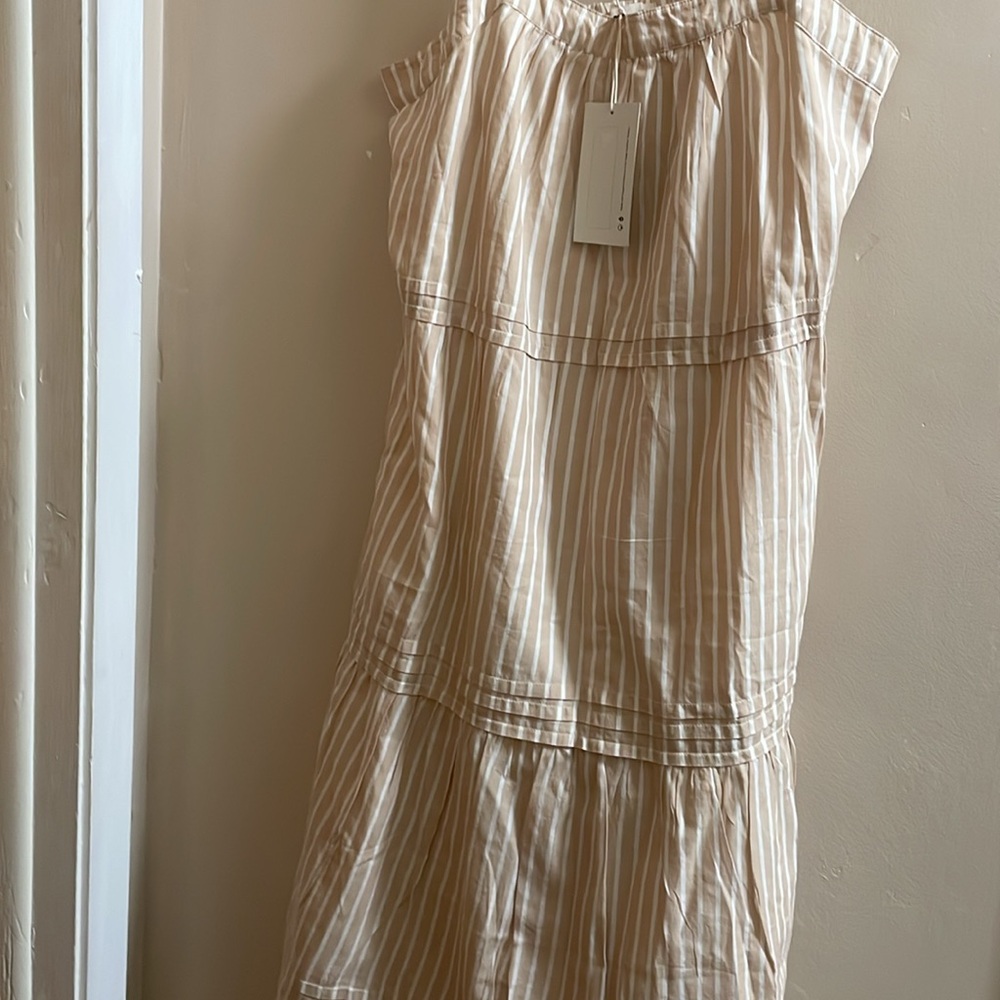 Pact White and Tan Striped Midi Sundress - Picture 6 of 7